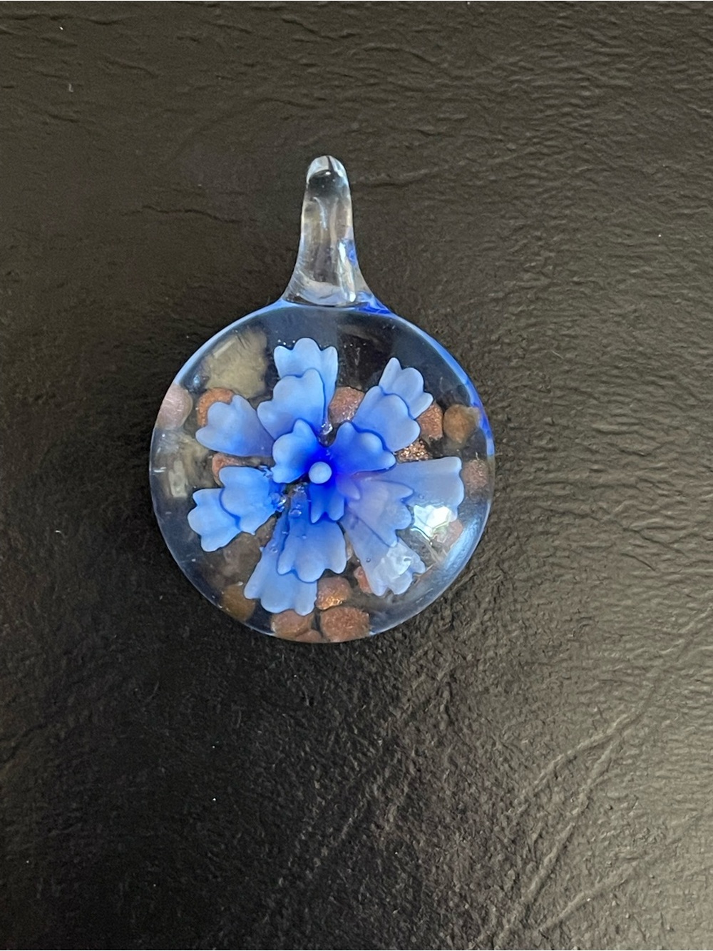 Murano cobalt Blue Glass Flower Pendant .